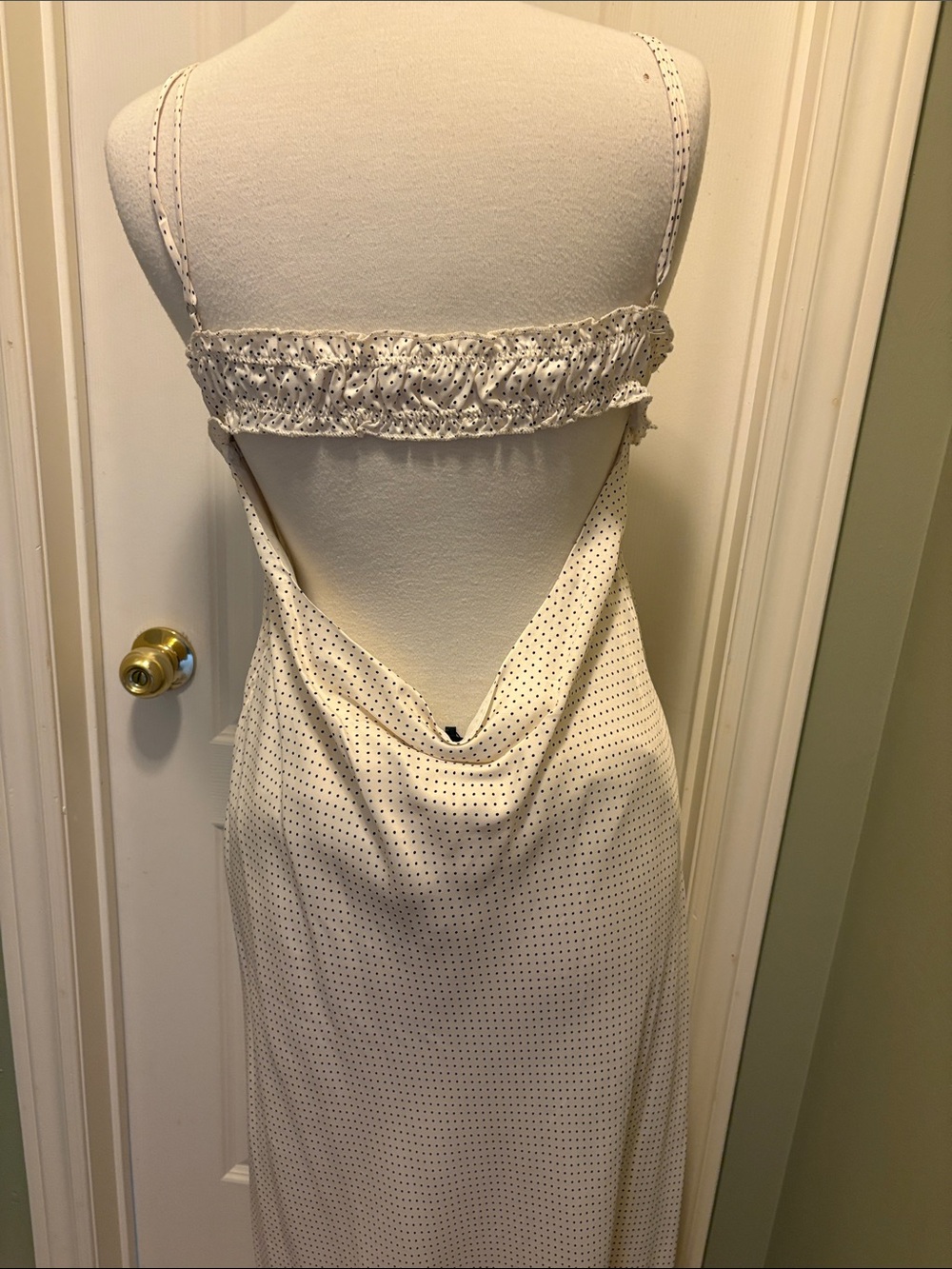 Zara Cream Polka-Dot Lace-Trim Backless Slip Dress - Picture 3 of 4